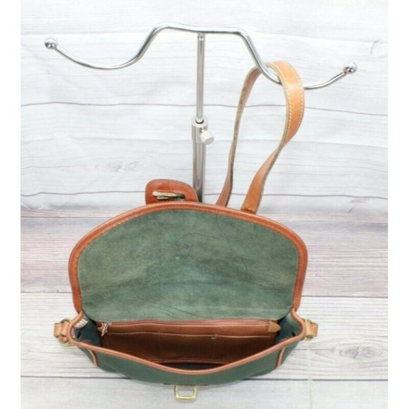 Vintage Dooney & Bourke Green Brown Trim Leather Crossbody Shoulder Bag - Picture 9 of 11